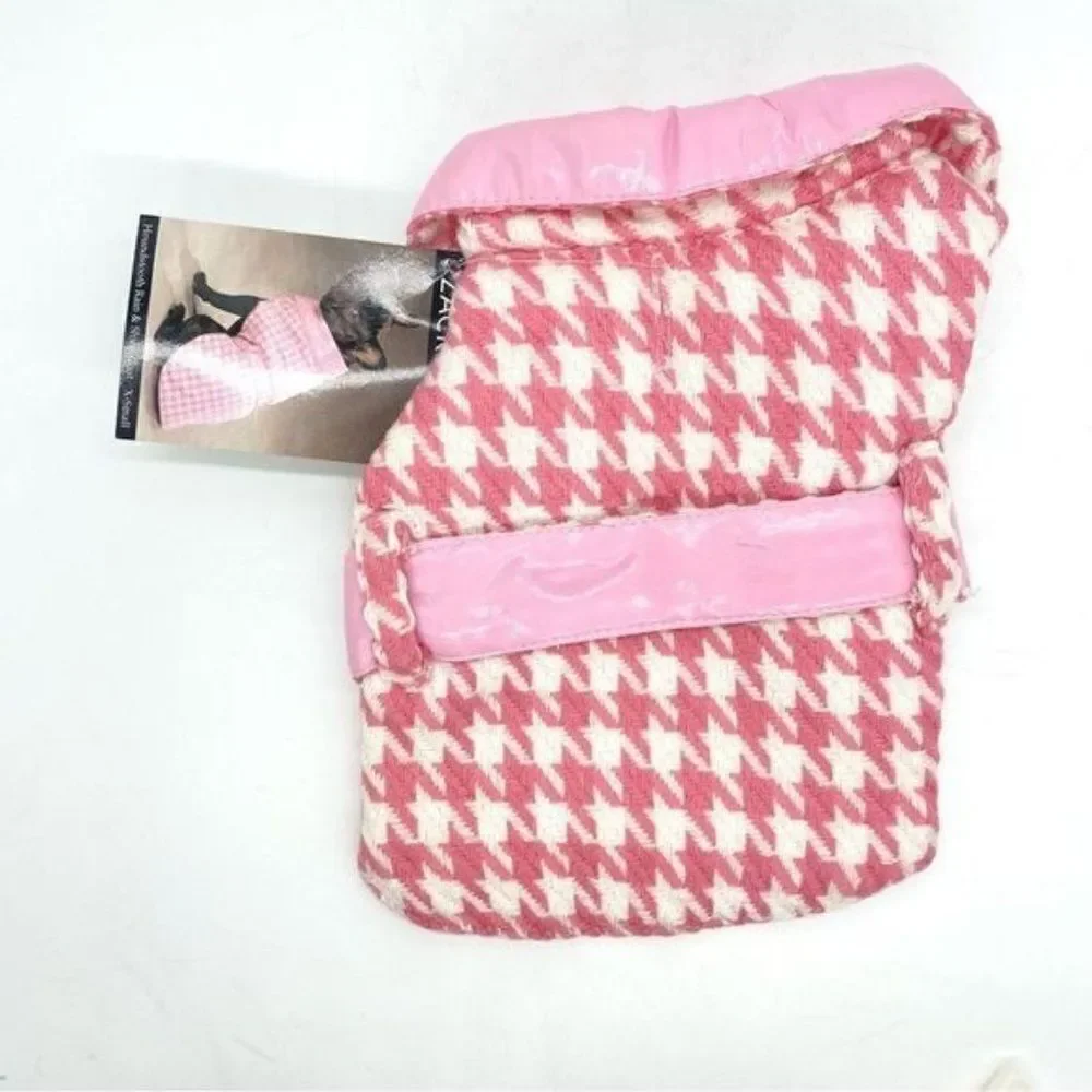 Zack & Zoey Pink Houndstooth Dog Reversible Rain Jacket Coat XS